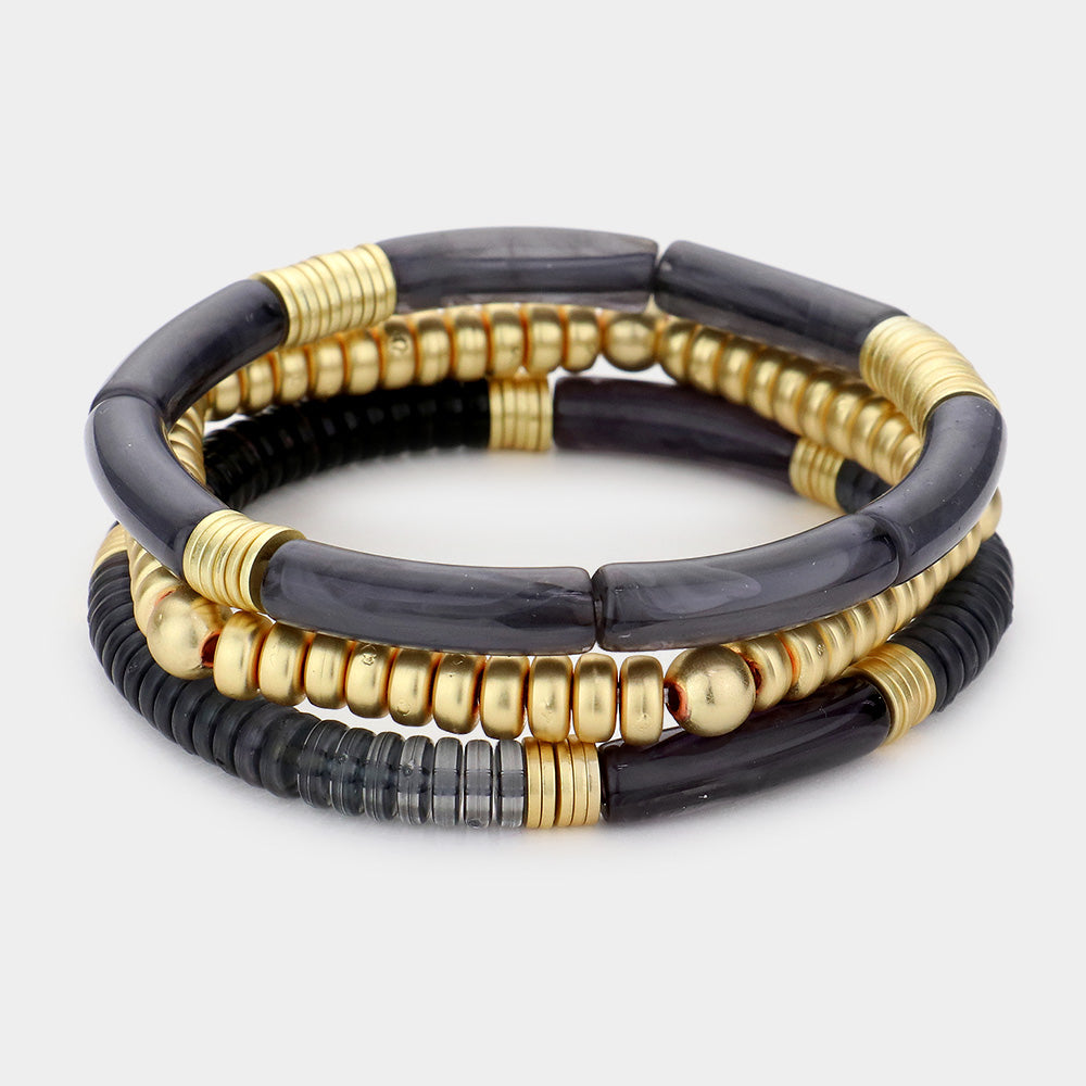 The Stella 3pc Black Gold Bracelet Stack
