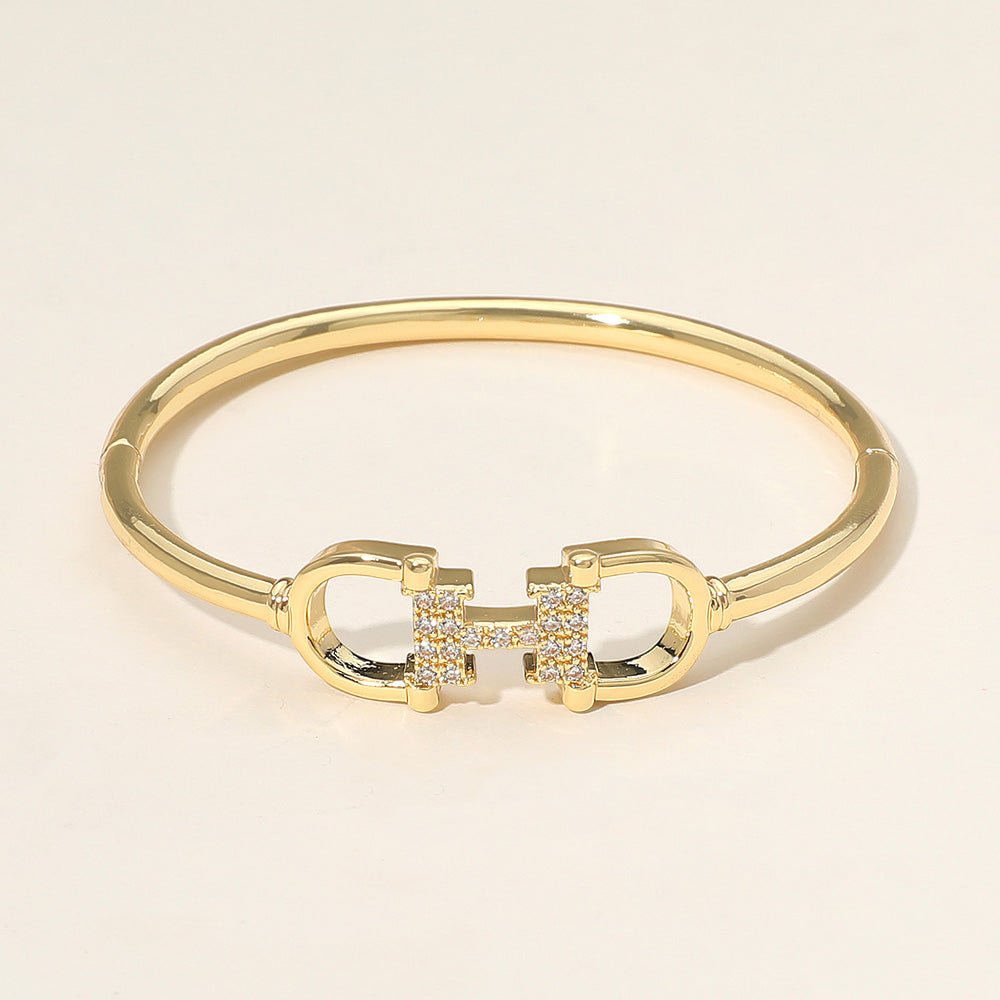 Crystal Accent Horsebit Bangle Bracelet