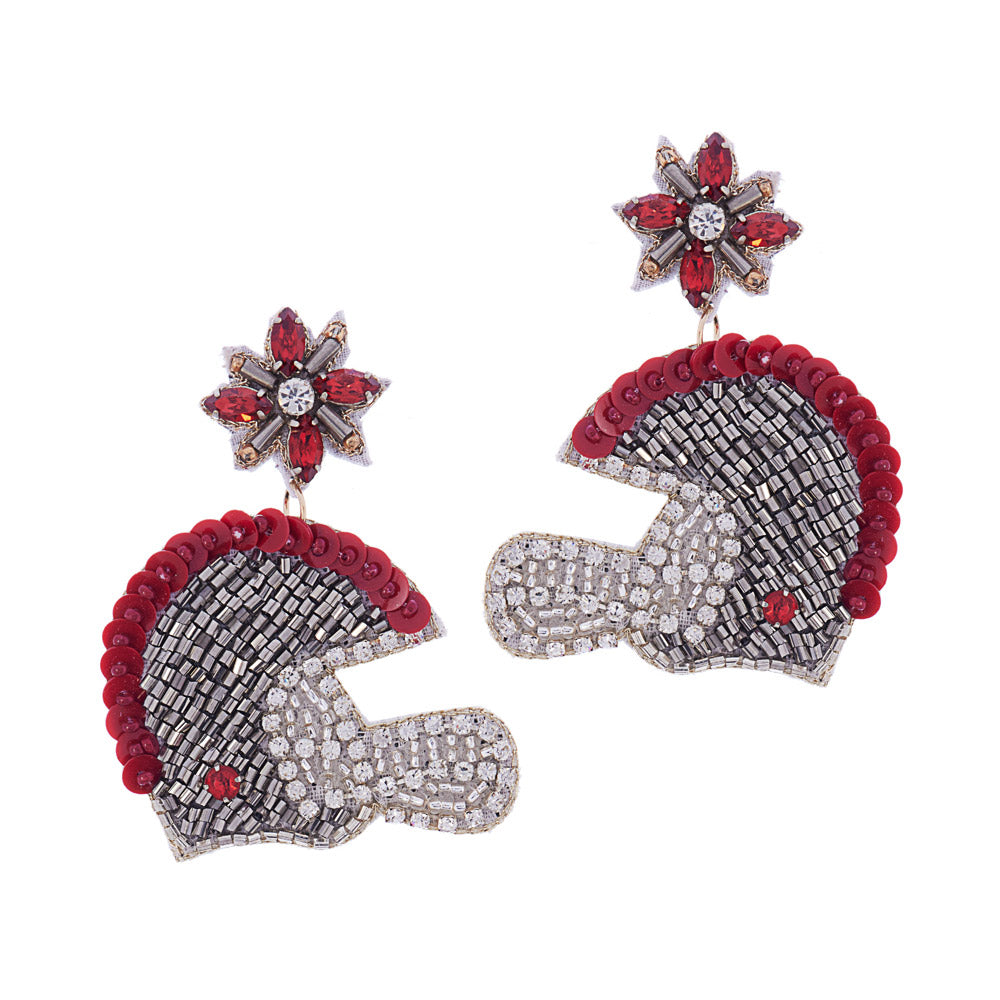 Beaded Red Helmet Earrings