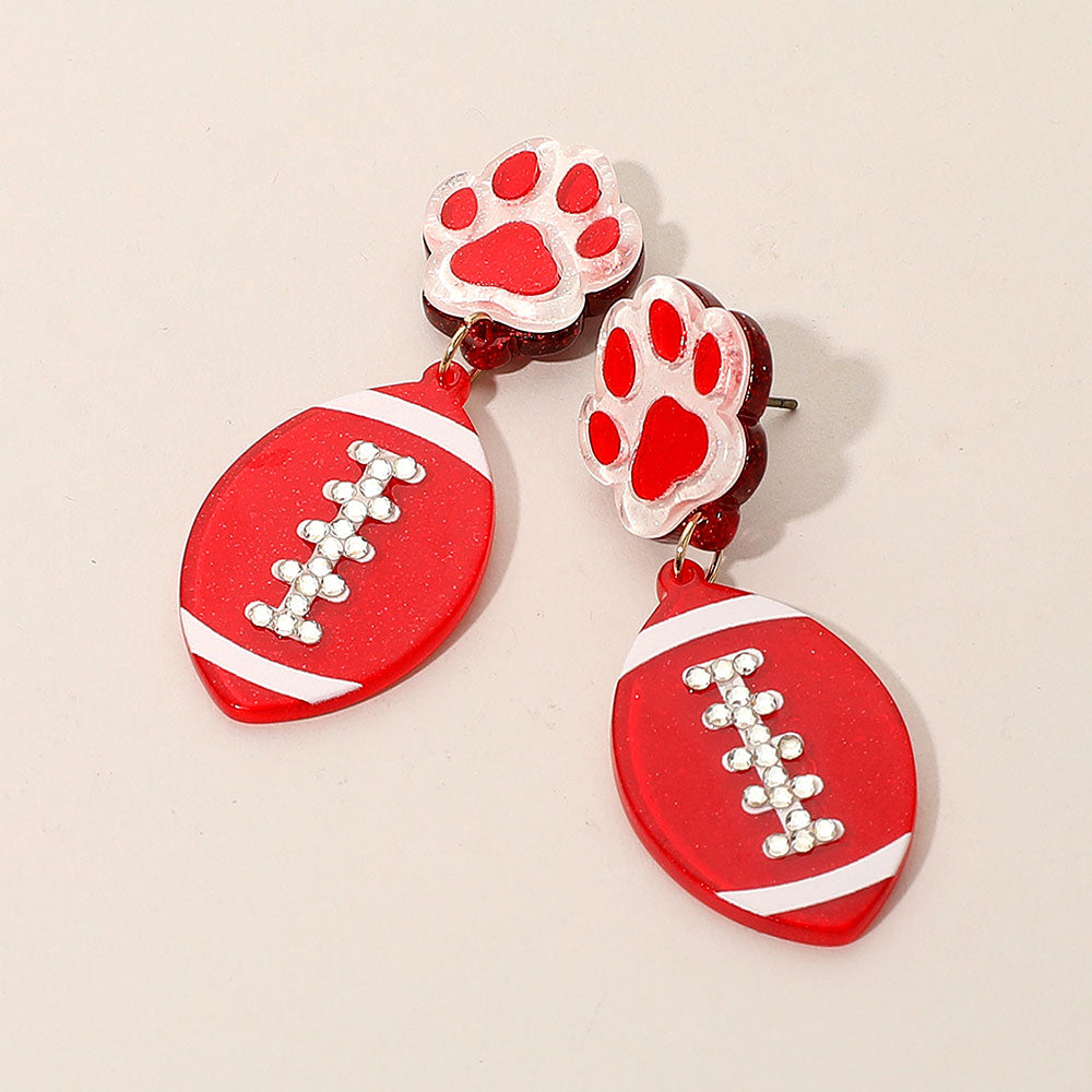 PAW + Football Red Earrings