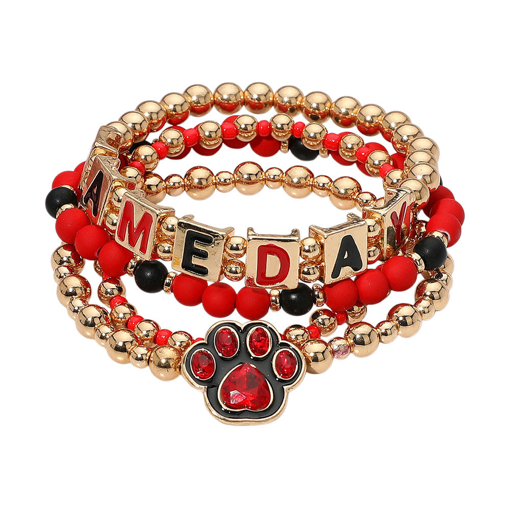 4pc GAME DAY Paw Bracelet Stack Black