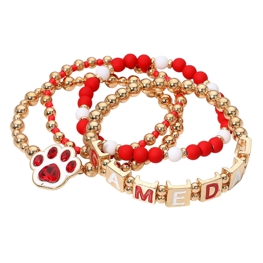 4pc GAME DAY Paw Bracelet Stack White