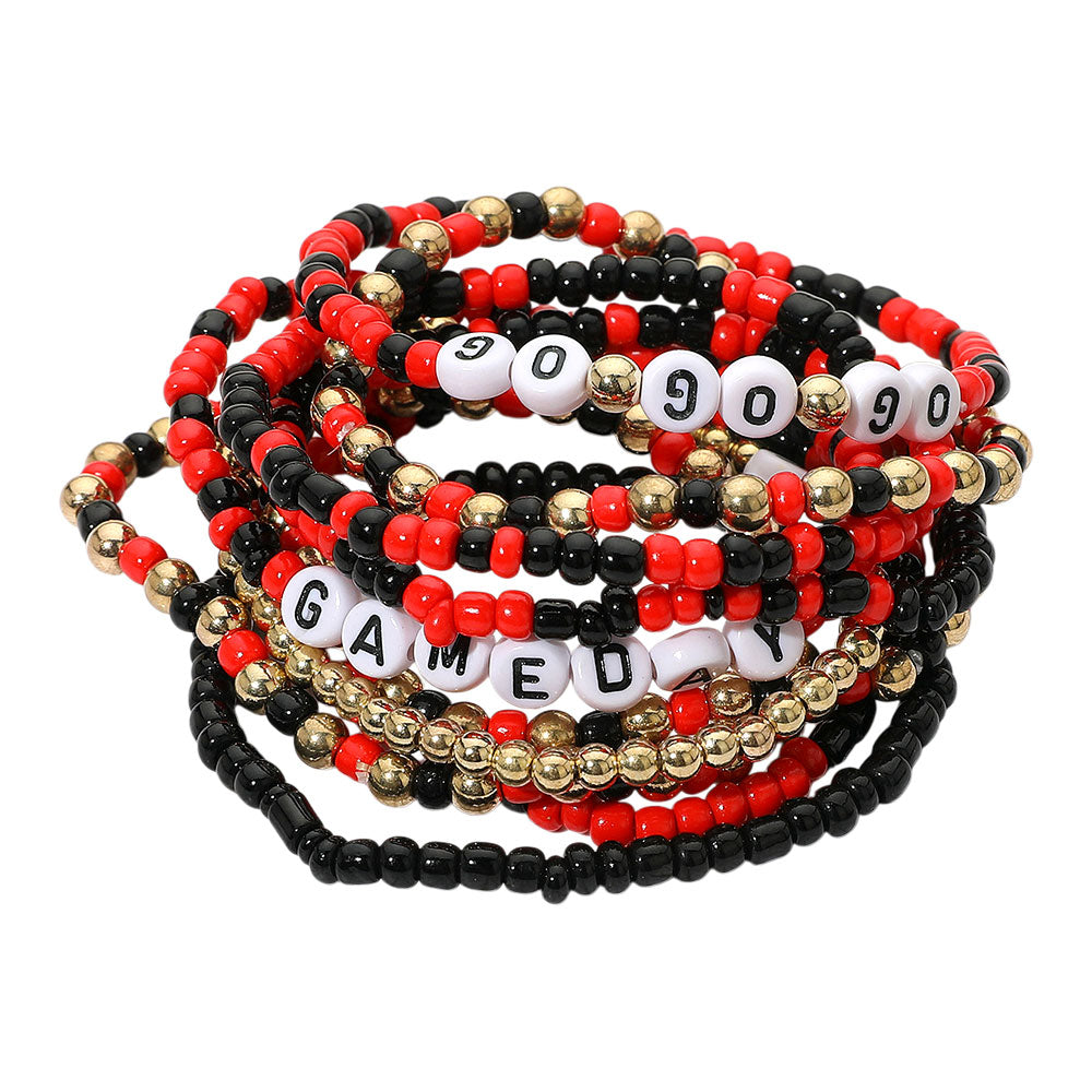 10pc GAME DAY GO GO GO Bracelet Stack Black