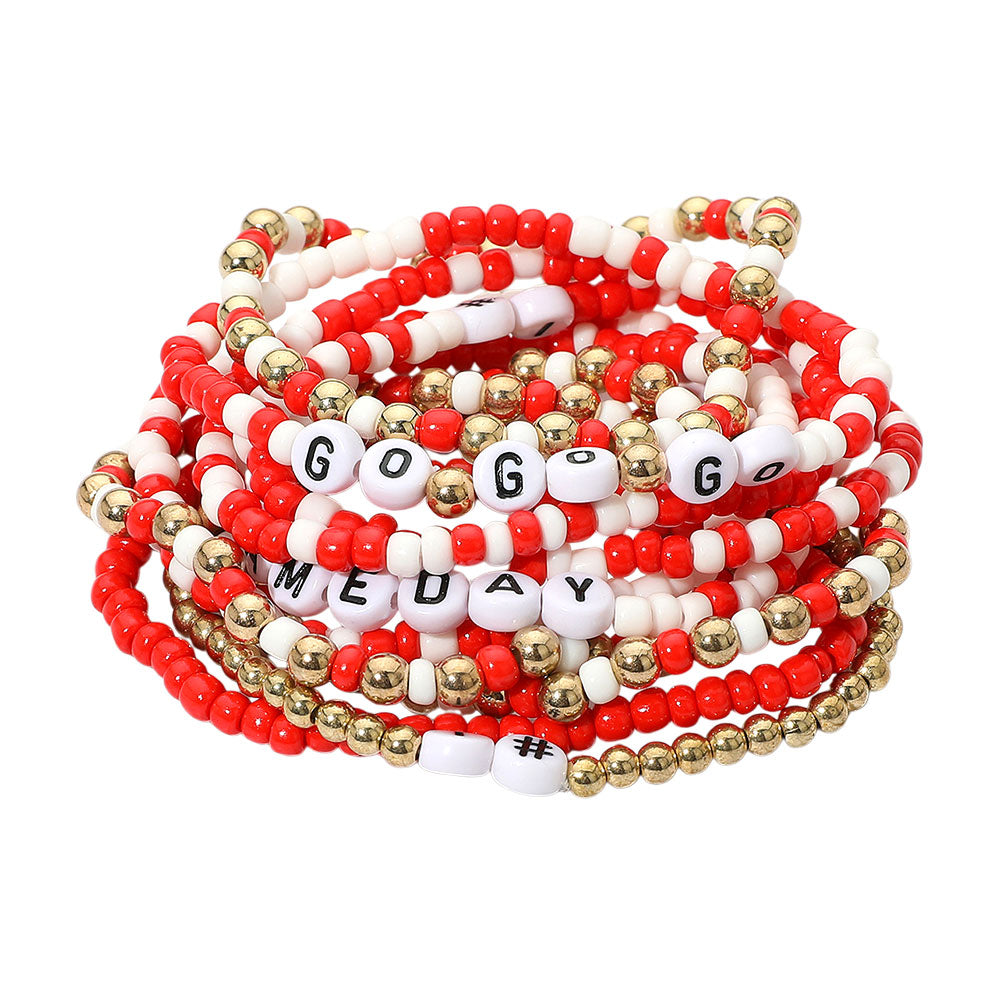 10pc GAME DAY GO GO GO Bracelet Stack White
