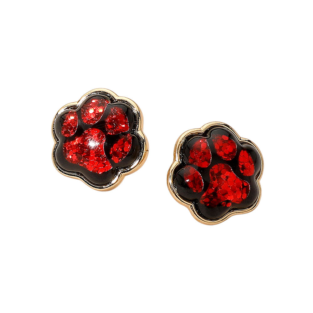 Glitter Paw Stud Earrings Black
