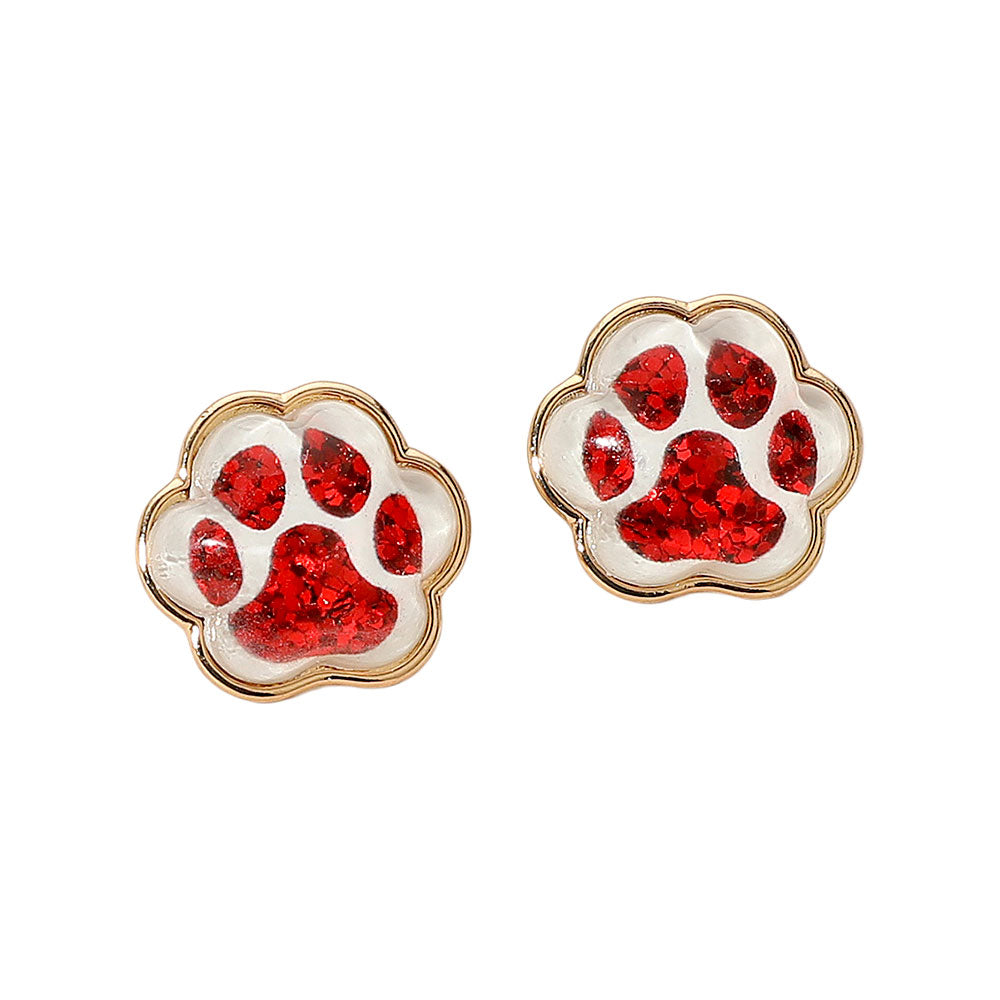 Glitter Paw Stud Earrings White