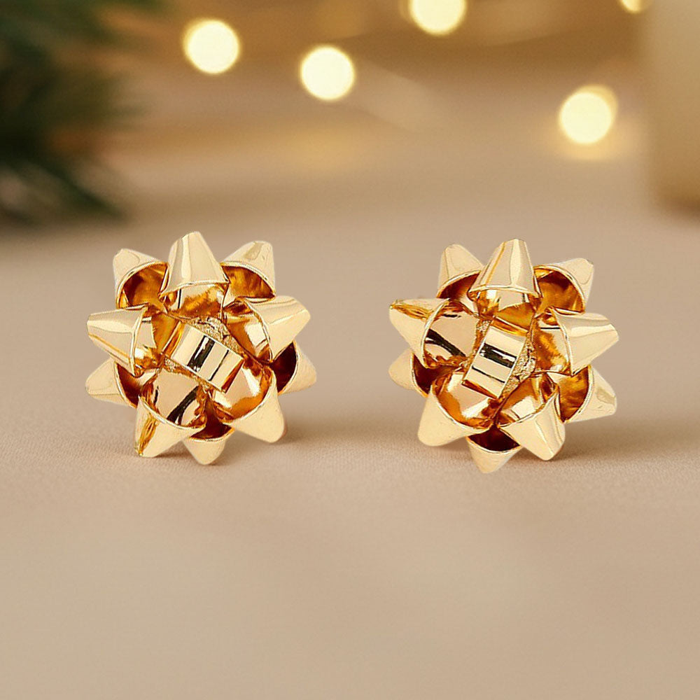 Christmas Bow Stud Earrings Gold