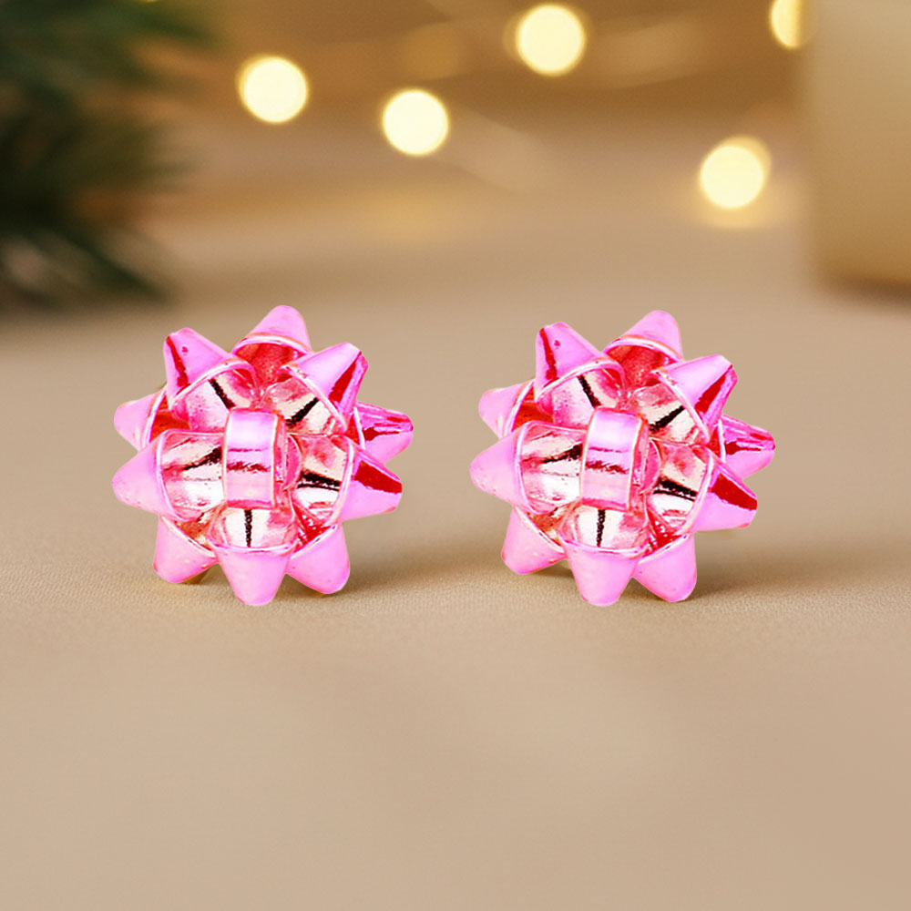 Christmas Bow Stud Earrings Pink