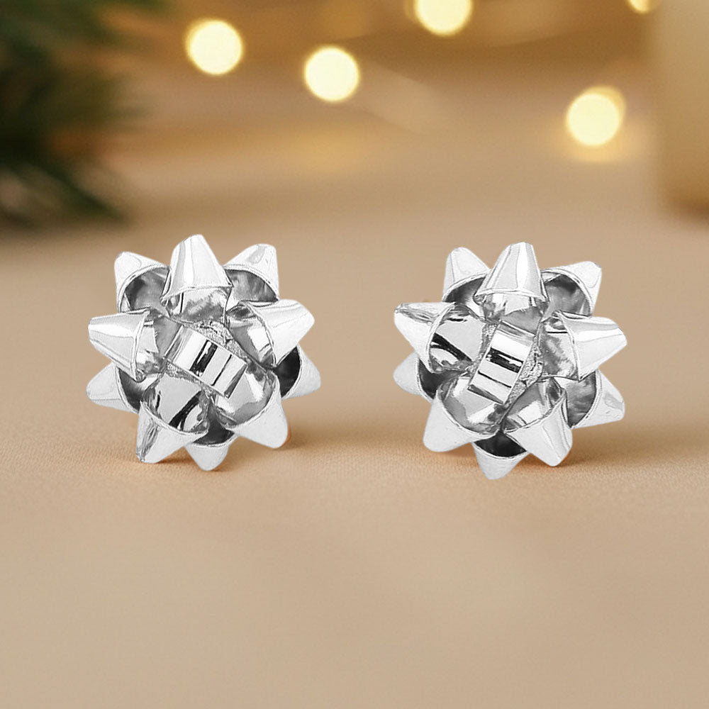 Christmas Bow Stud Earrings Silver