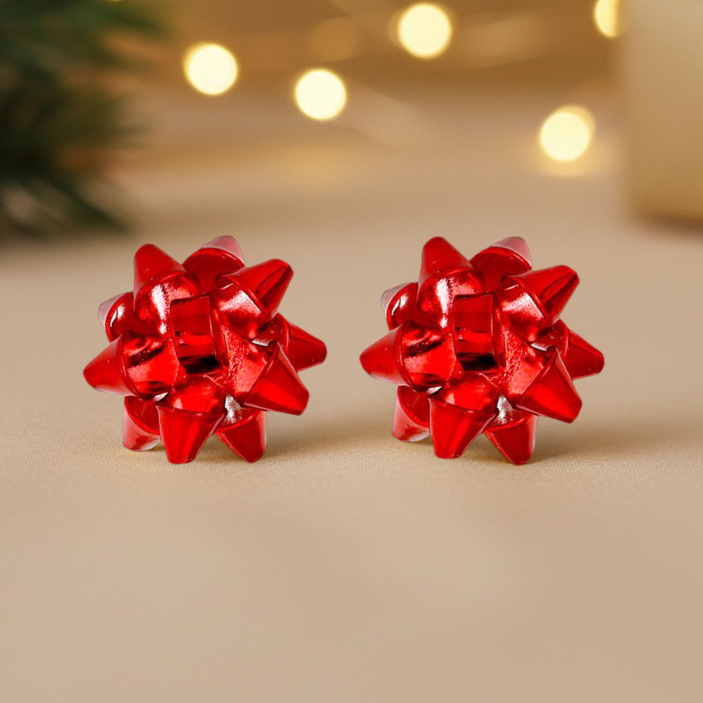 Christmas Bow Stud Earrings Red