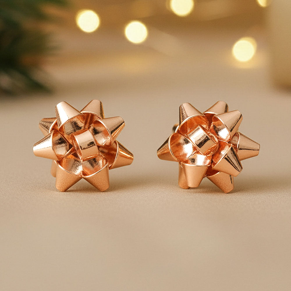 Christmas Bow Metal Stud Earrings Rose Gold