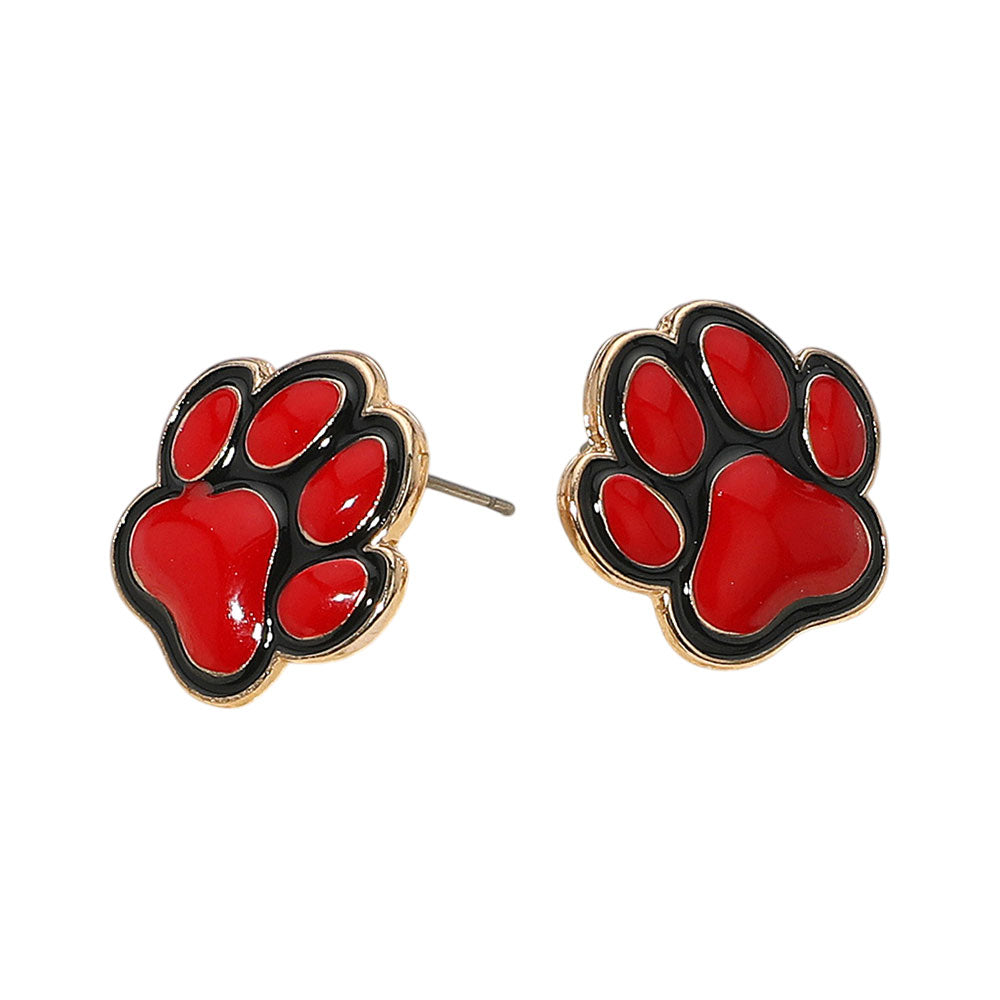 Red Black Paw Stud Earrings
